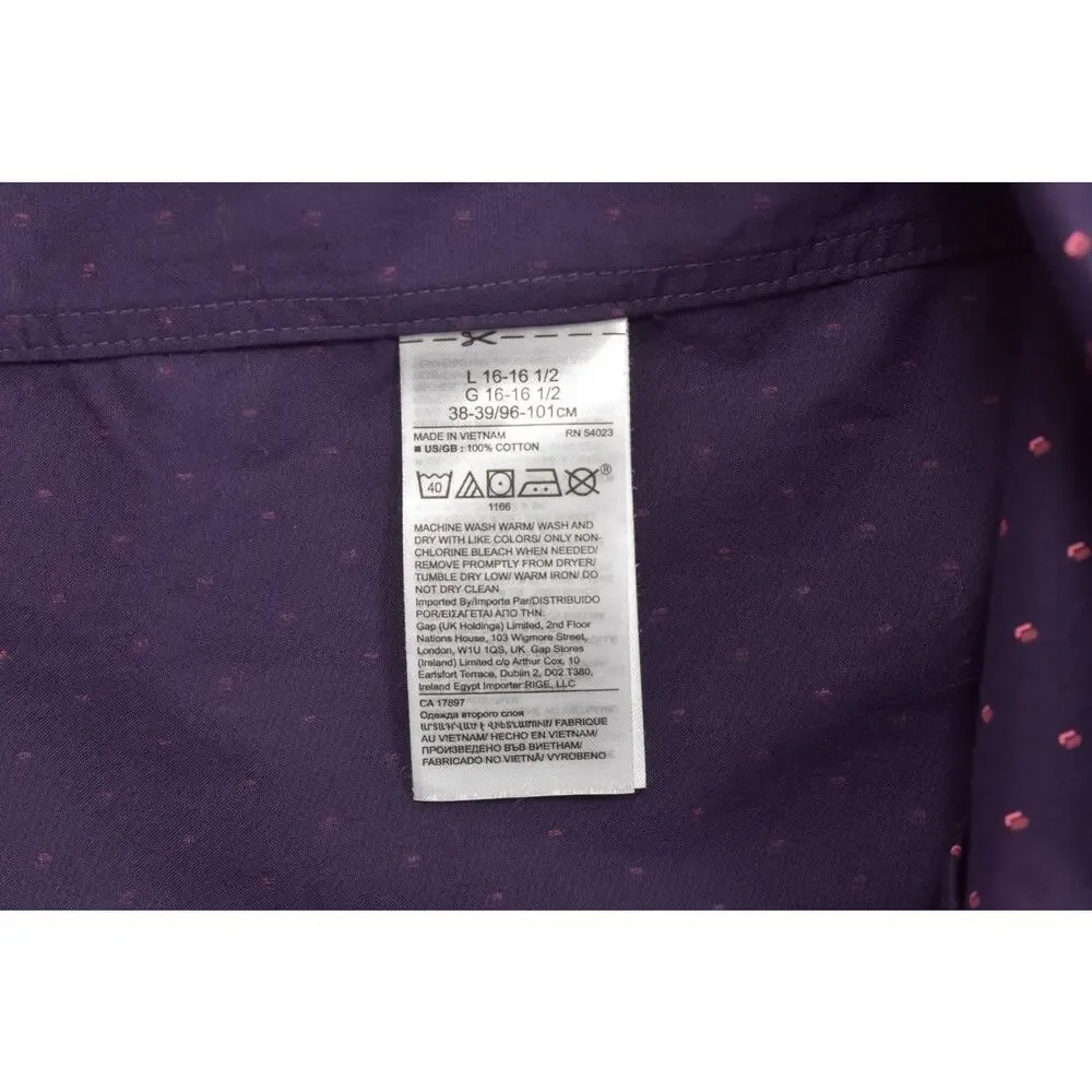 Banana Republic Shirt Mens Large Slim Fit Purple Polka Dot Long Sleeve Non-Iron